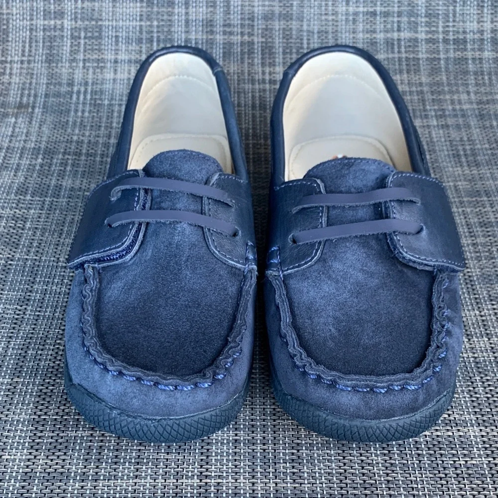 Hush Puppies Kids Navy blue suede loafers Slip on Moccasins size 12